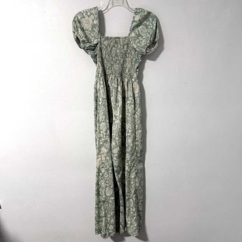 Band of the Free Sage Ivory Floral Puff Sleeve Wide Leg Jumpsuit‎ S
